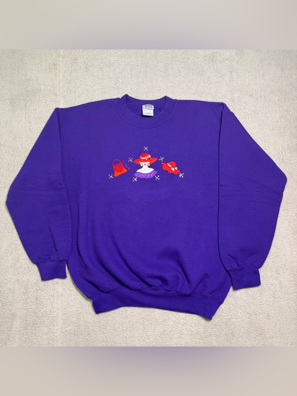 Vintage Red Hat Society Sweatshirt Adult Medium Purple Purple Crew Neck Pullover
